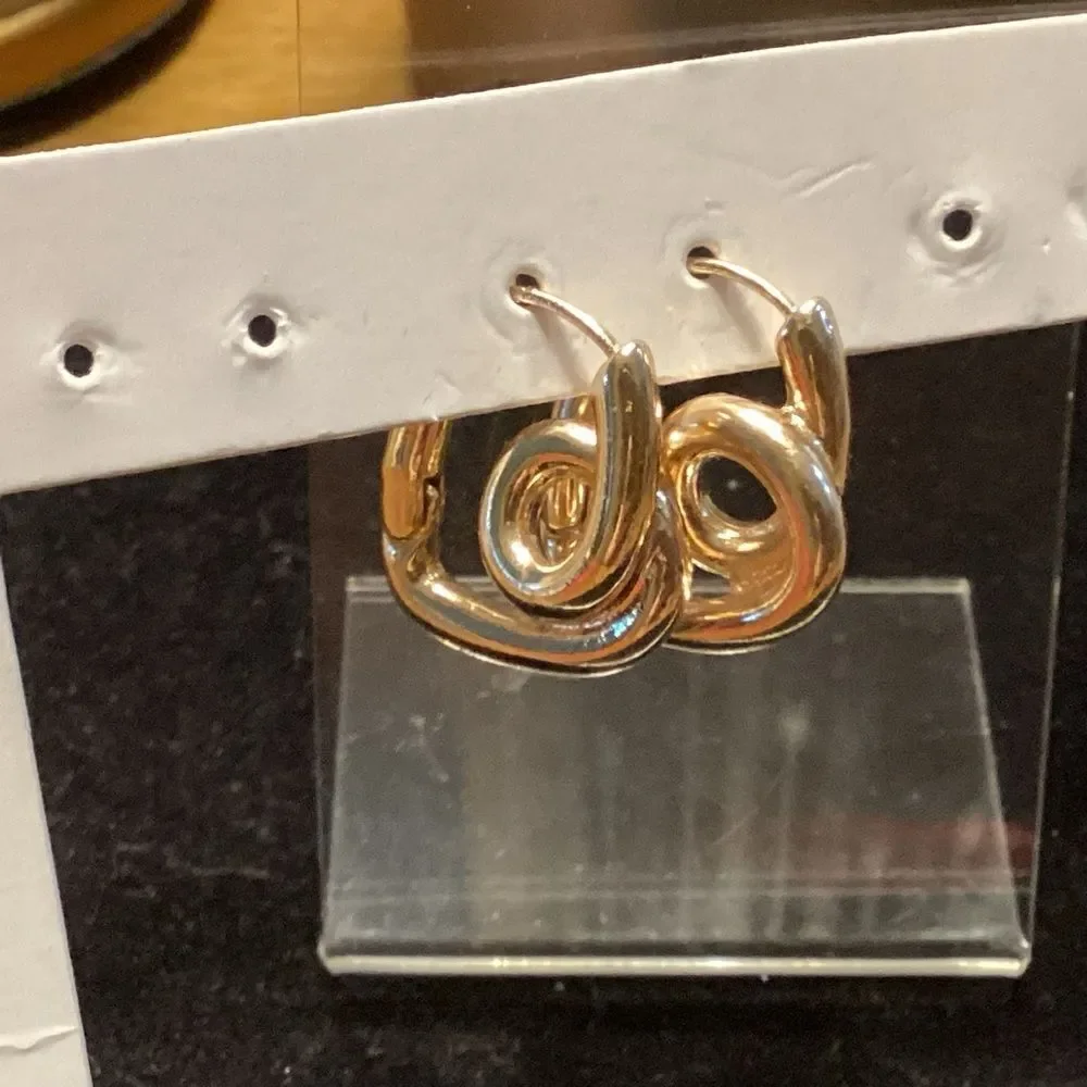 Gold Tone Abstract Loop Hoop Earrings